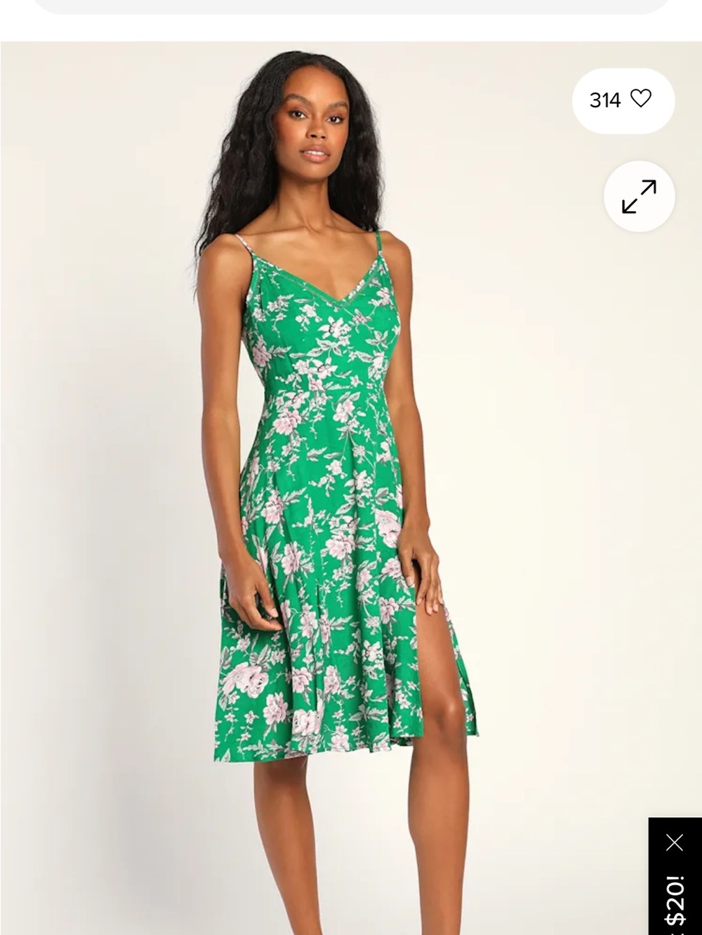 Lulu's Green Floral V-Neck Spaghetti Strap Midi Dress